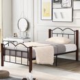 thumbnail image 1 of SYNGAR Rustic Platform Bed Frame Twin Size with Vintage Headboard and Footboard, Wooden Leg Support, No Box Spring Needed, Heavy Duty Steel Twin Bed Frame with 400LBS Weight Capacity, Brown, 1 of 12