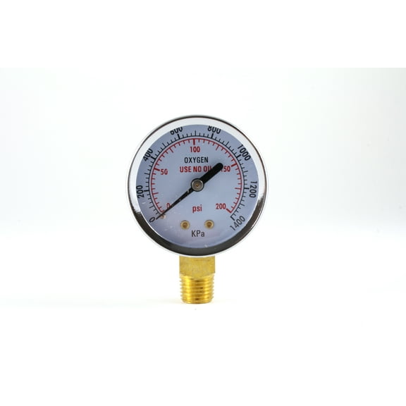 Low Pressure Gauge for Oxygen Regulator 0-200 psi - 2 inches