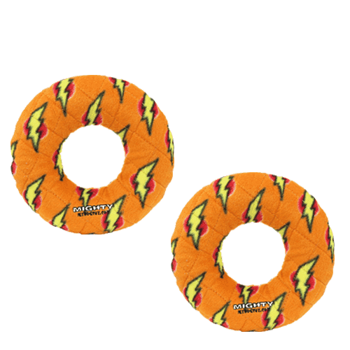 Mighty No Stuff Medium Ring Orange Durable Squeaky Fleece Dog Toy, 2 Pack