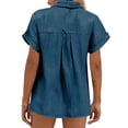 thumbnail image 5 of Womens Cotton Linen Gauze Shirts Loose Fit Button Down Blouses Casual Summer Textured Collared Crinkle Seersucker Tops Navy M, 5 of 7