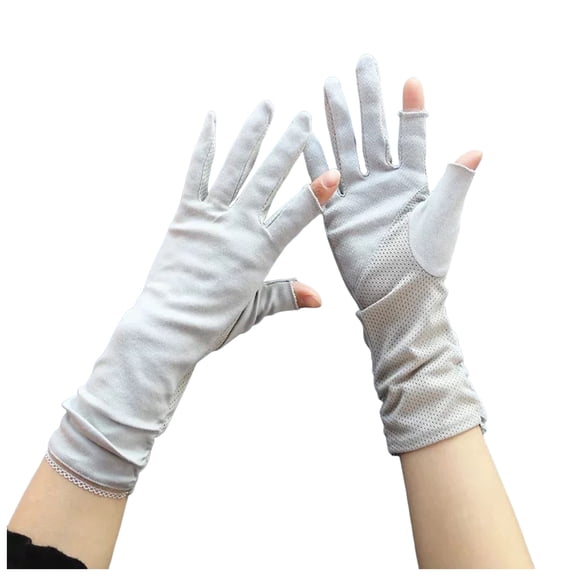 COMVALUE Women’s Summer Sun Protection Driving Gloves Non-slip Touchscreen Sunblock Mid-Length Gloves for Cycling Riding (Grey, One Size)