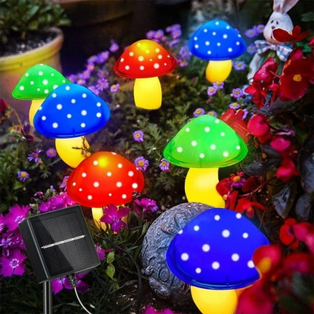 KISPATTI Set of 6 Solar Mushroom Lights Garden Outdoor Decor, 8 Modes Waterproof Multi-Colored Mushroom Solar LED Fairy Lights for Christmas Garden Yard Lawn