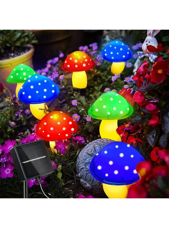 KISPATTI Set of 6 Solar Mushroom Lights Garden Outdoor Decor, 8 Modes Waterproof Multi-Colored Mushroom Solar LED Fairy Lights for Christmas Garden Yard Lawn