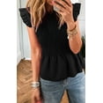 thumbnail image 5 of Women's Black Ruffle Short Sleeve Shirred Peplum Top - Elegant and Flattering Design | [ZhiHiMeRi] | (US 12-14)L, 5 of 5