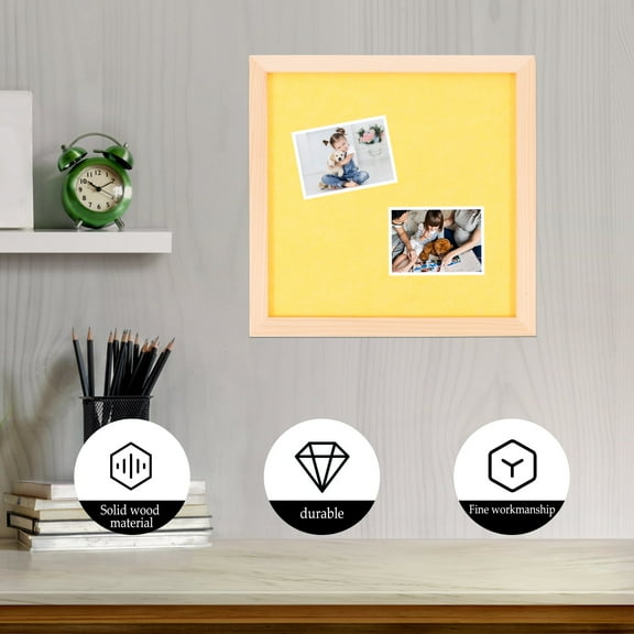 LABSERRON 1Pcs Diy Message Board Yellow Felt Cloth Wood Board 11.79X11.79X0.79in