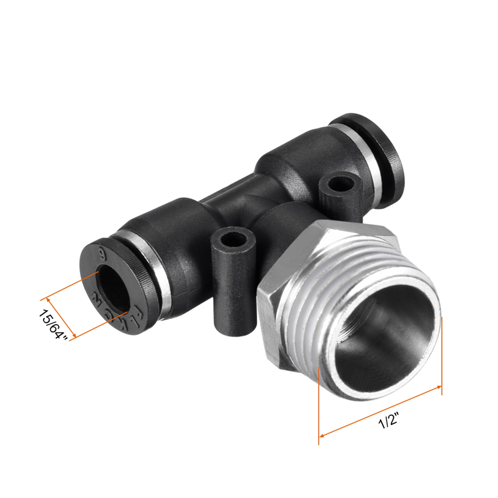 PB6-02 Push to Connect Accessories Type T T-Thread Connecting Pipe Connect 15/64OD x 1/4 G Male Thread Snap fit Fittings Tube Fittings Push Lock 2 Pieces 