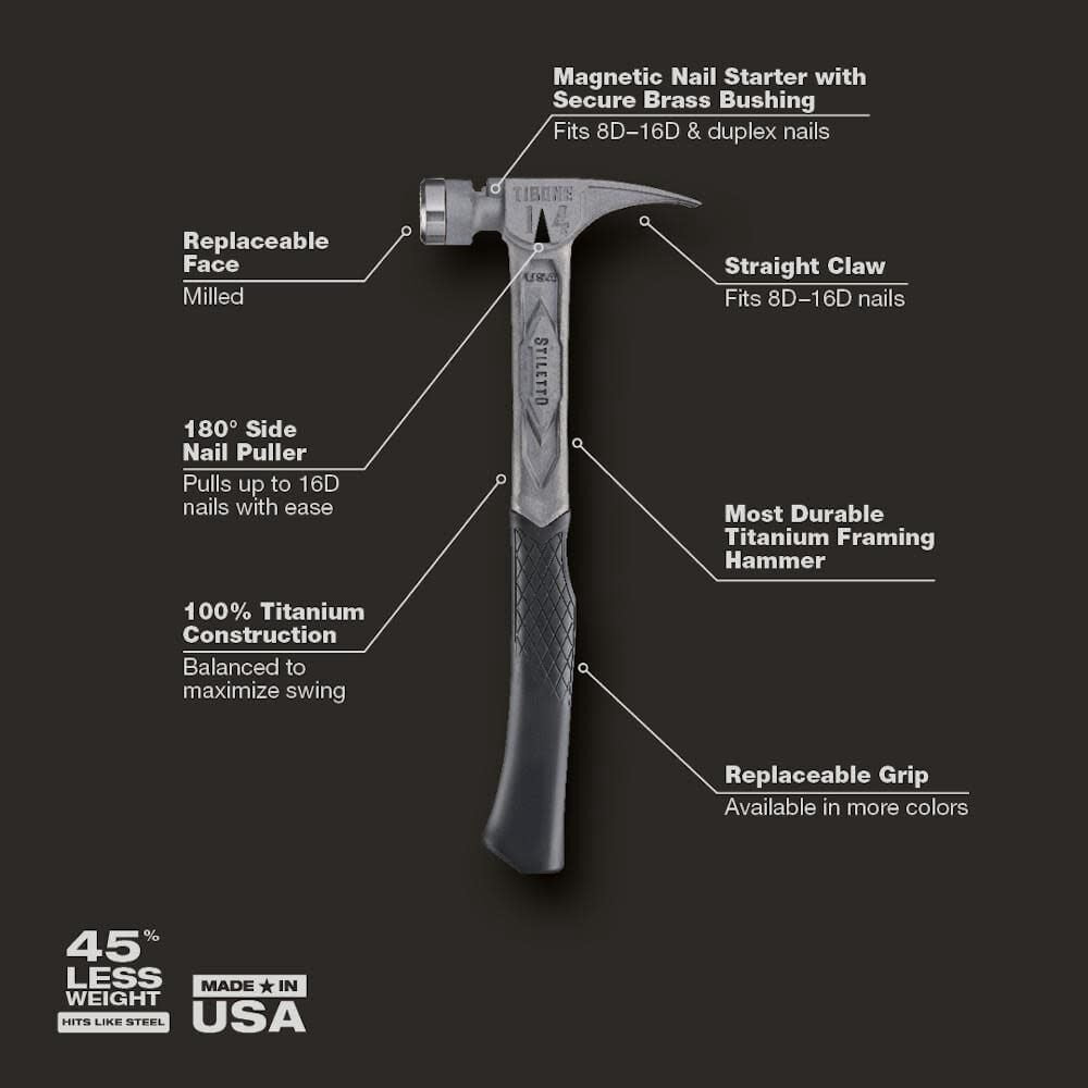 Stiletto TIB14RMC 14-oz TIBONE Titanium Hammer Milled Face with Curved Handle