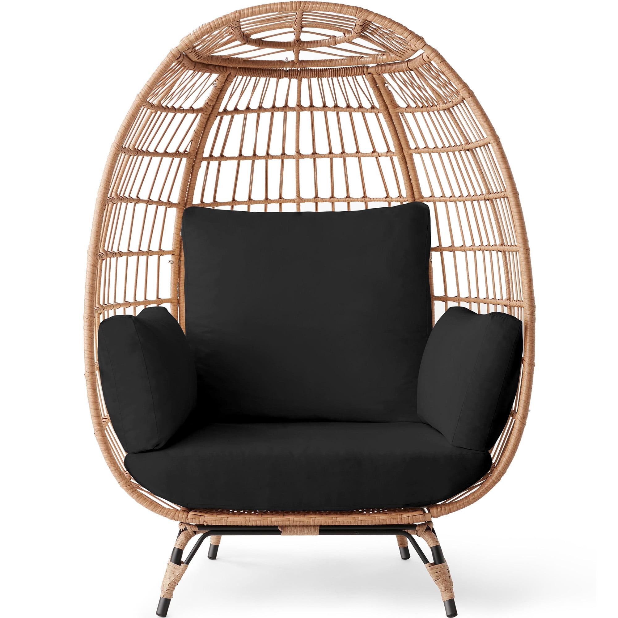 Best Choice Products Wicker Egg Chair Oversized Indoor Outdoor Patio Lounger w/ Steel Frame - Black