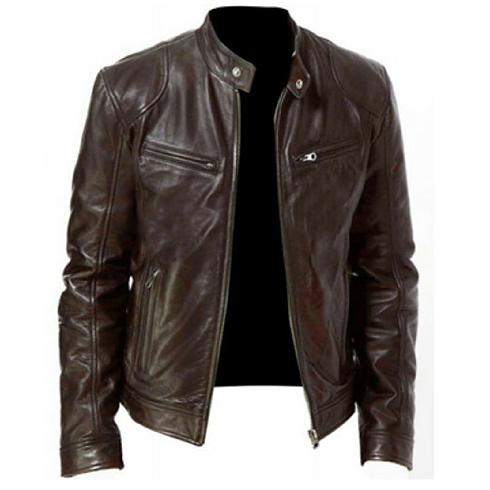 Men's Jacket Smart Casual Standing Collar Real Genuine Leather Zip Up ...