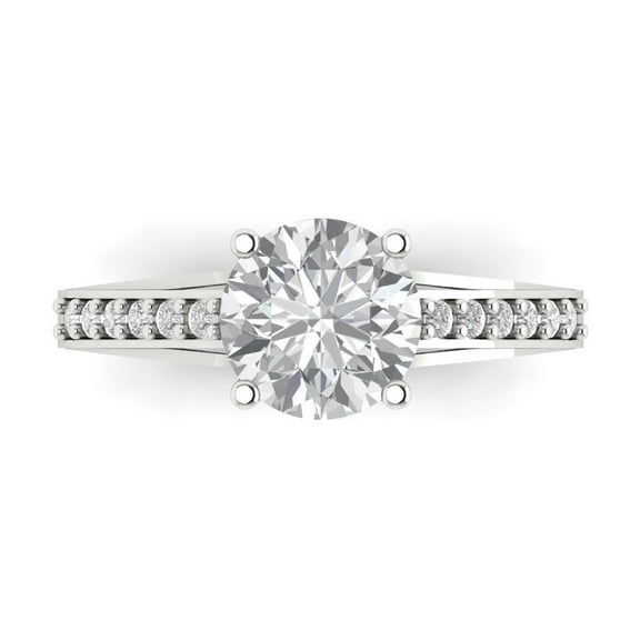 Solitaire with Accents Engagement Ring for Women - 2.21ct Simulated Diamond in 14K White Gold Promise Ring
