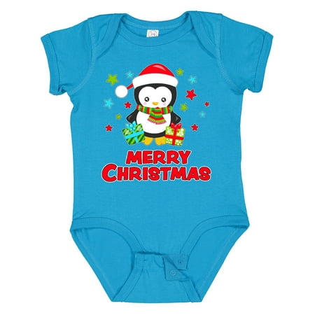 

Inktastic Merry Christmas Penguin in Santa Hat with Gifts Gift Baby Boy or Baby Girl Bodysuit