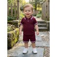 thumbnail image 4 of BemeyourBBs 2Pcs Toddler Baby Boy Summer Outfits Infant Baby Boys Summer Clothes Short Sleeve Lapel Collar Solid Color Jacquard Shirt Tops and Elastic Waist Shorts Set, 4 of 9