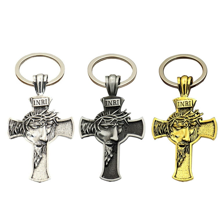 Metal Jesus Cross KeyChain with St. Benedict Resin Crucifix Key Chain  Pendant