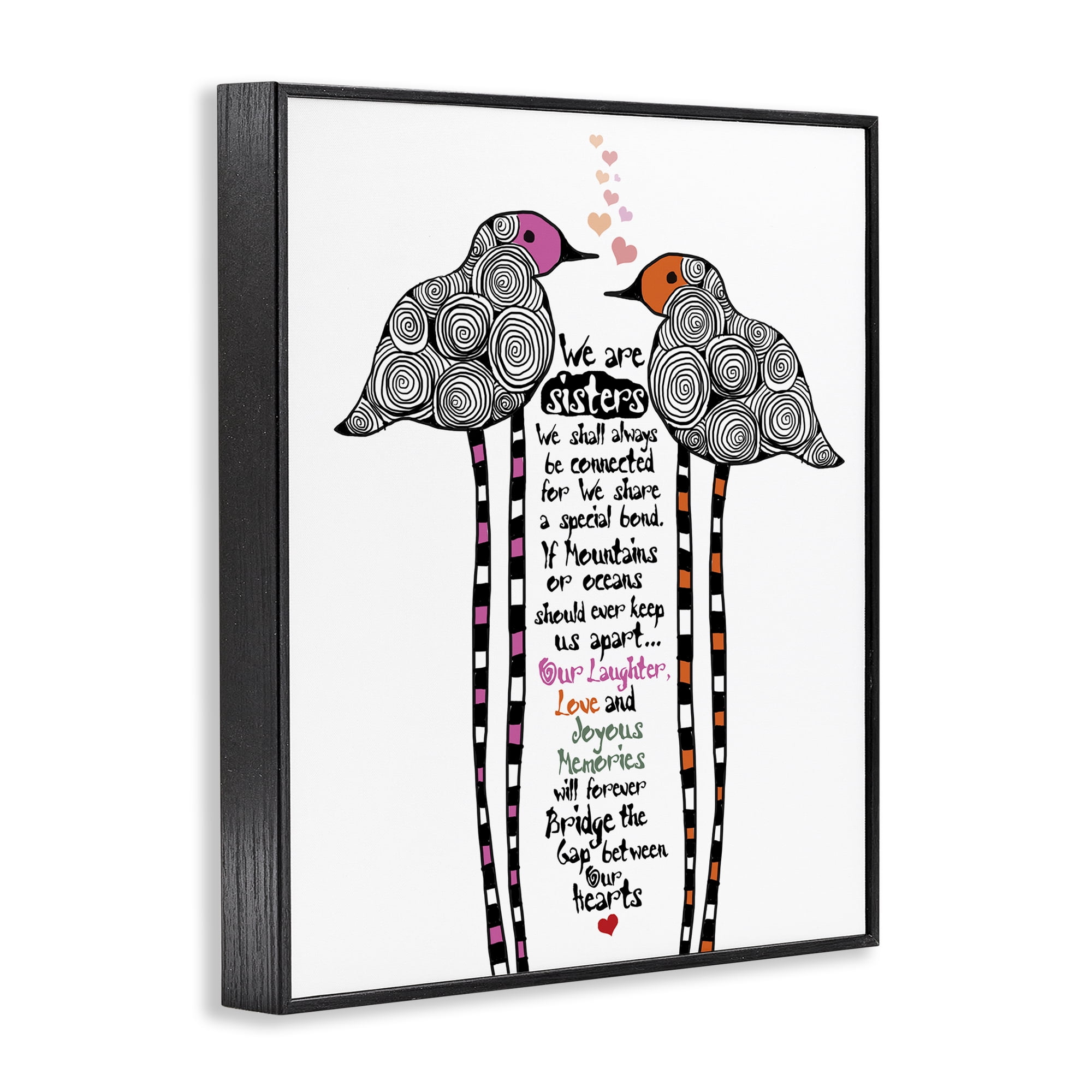 We Are Sisters Bird Duo Black Framed Giclee Art, design by Suzanne Millius