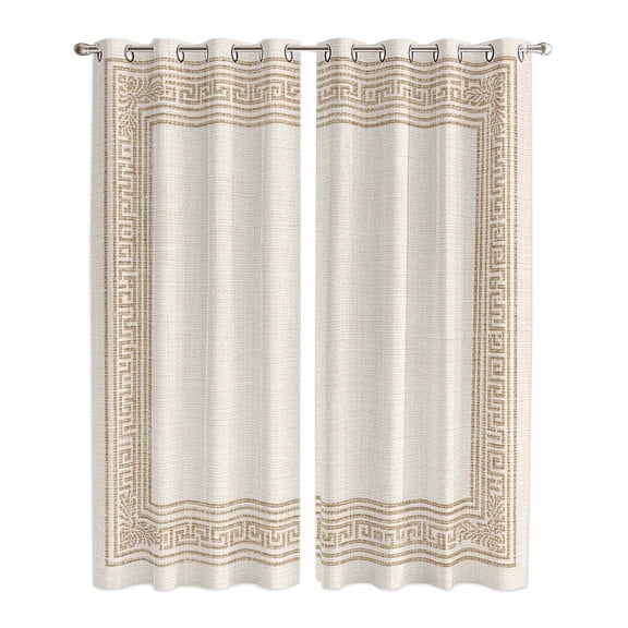 Cream Retro Greek Key Kitchen Curtains 84 Inch Length, Geometric Greece Ancient Farmhouse Rustic Grommet Top Bedroom Living Room Curtains, Light Filtering Cafe Curtain Drapes 2 Panels Set 84''x84''