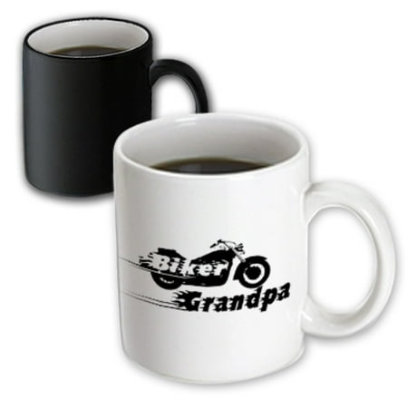 Coil Mug - 3dRose Biker Grandpa. motorbike motorcycle granddad. Fast bike. cool black and white flaming text. Grandad, Magic Transforming Mug, 11oz