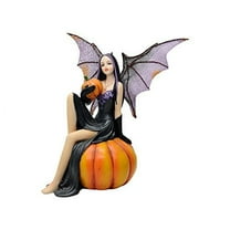 Comfy Hour Fairyland Collection 6” Dark Fairy Witch Holding and Sits on a Pumpkin, Polyresin Figurine, Halloween Theme Gift, Home Decoration and Collectibles