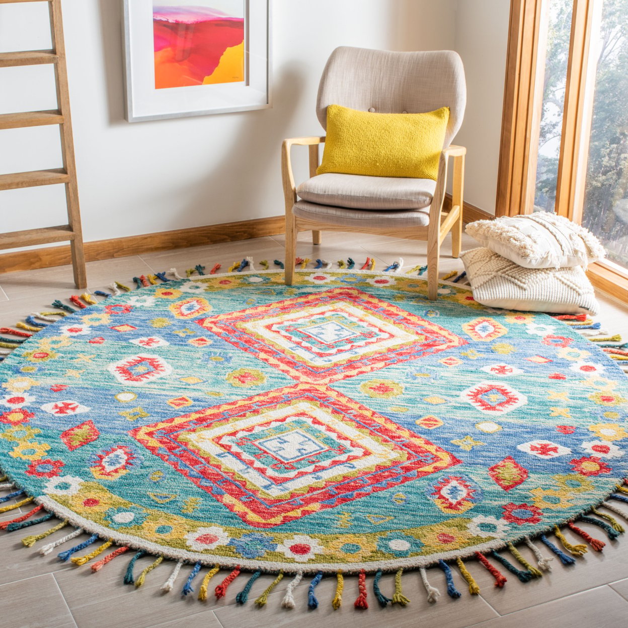 SAFAVIEH Aspen Linnette Colorful Geometric Wool Area Rug, Green/Red, 3' x 5'
