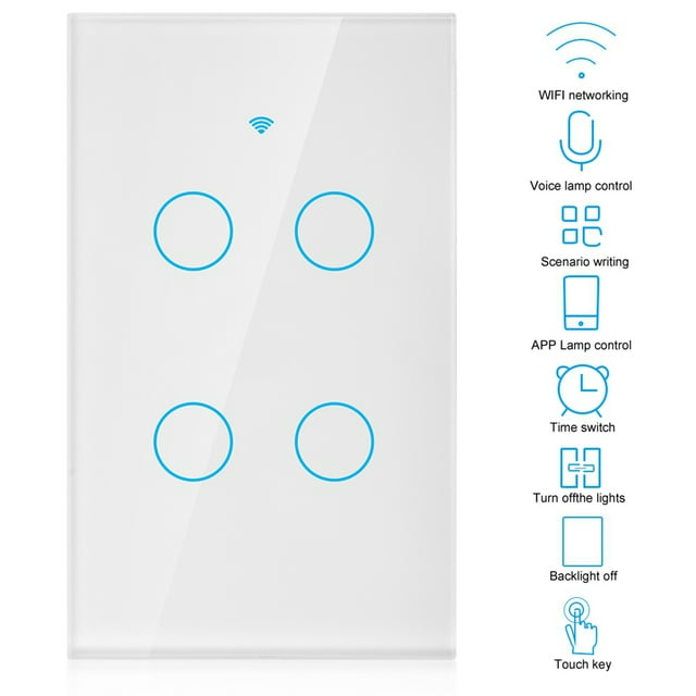 Interruptor WiFi Inteligente Interruptor de Pantalla Táctil WiFi de 4 Vías Círculo único para Control de Luz de Pared CA 95-250V Interruptor de Control de Aplicación Remota