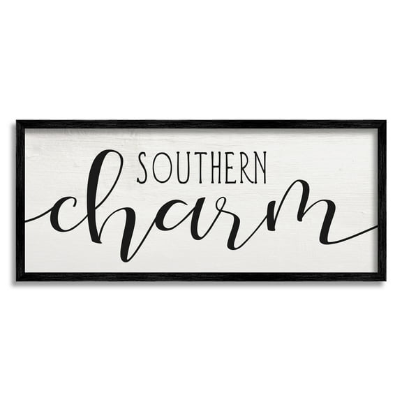 Stupell Industries Southern Charm Saying Minimal Bold Typography Inspirational Painting Black Framed Art Print Wall Art, 10 x 24