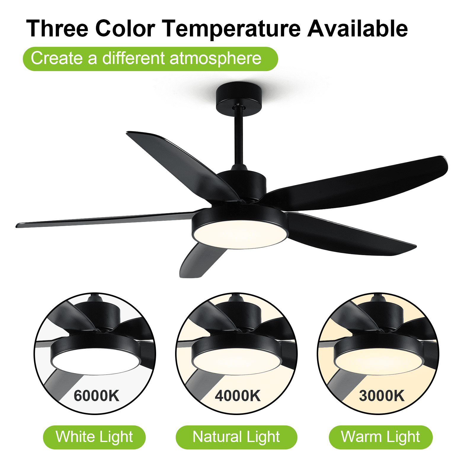 ALUOCYI 46'' Black Ceiling Fan with Dimmable LED Light Remote Control 6 Speeds