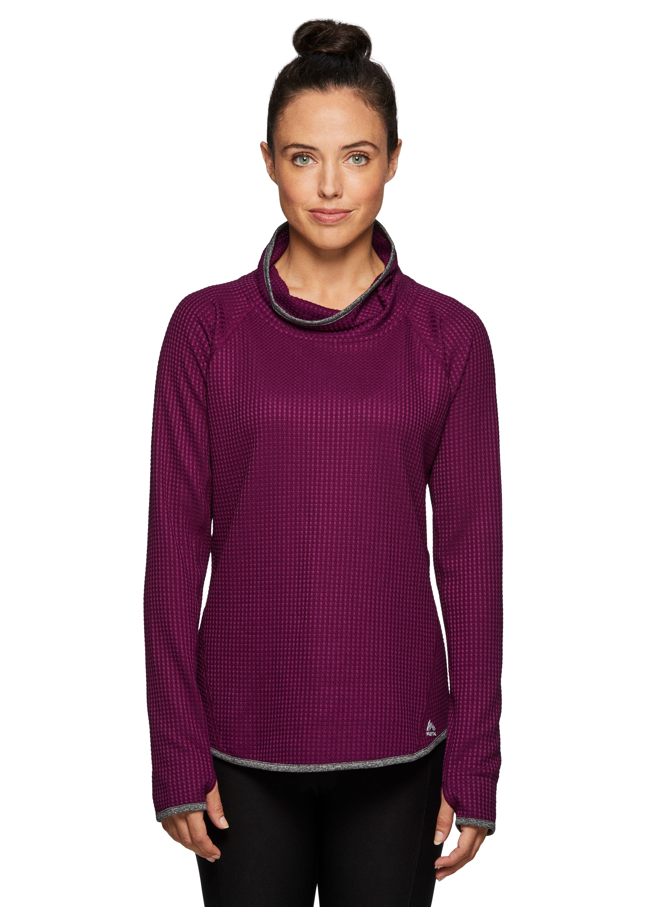 No Boundaries - RBX Active Women's Long Sleeve Waffle Texture Cowl Neck ...