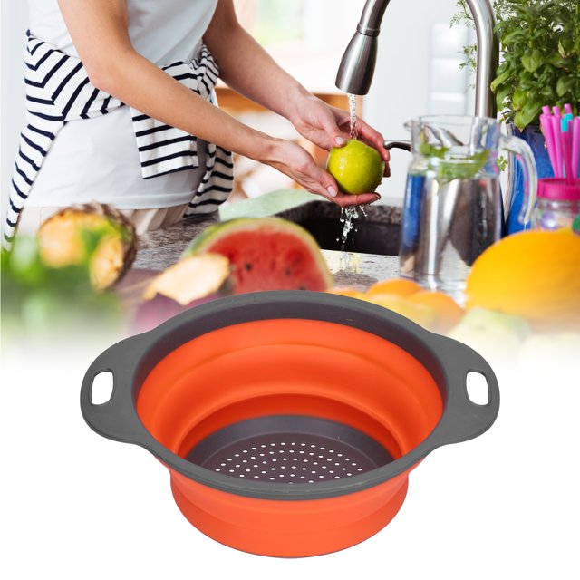 Colador Plegable Cesta de Drenaje Cesta de Lavado de Verduras Plegable Redonda de Silicona con Asa para Cocina Casera ANGGREK Otros