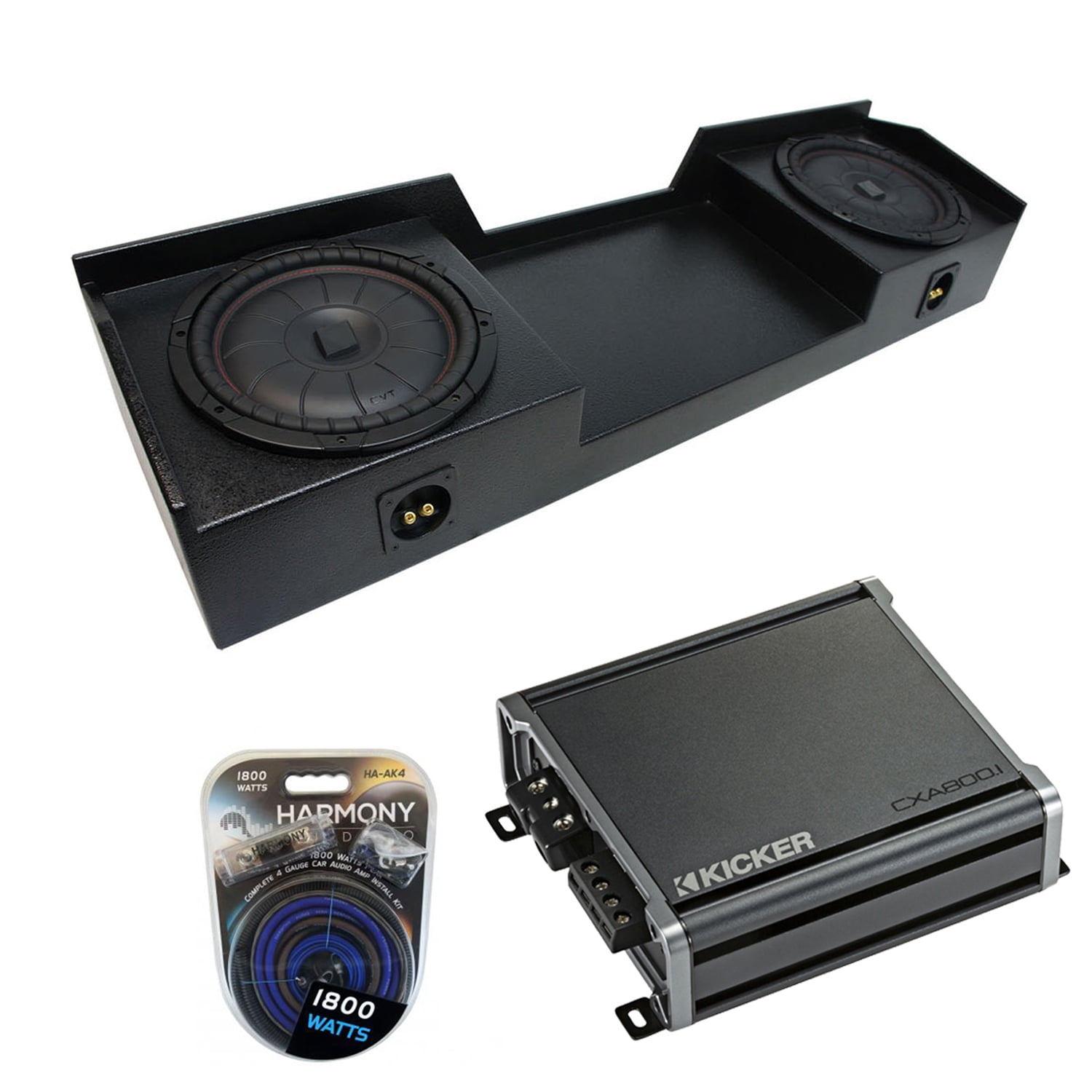 2 10 inch kicker subs with box and amp