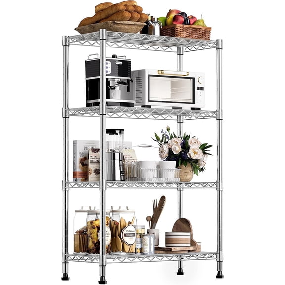 M MZG Estantería de Alambre de 4 Niveles, Estantes Metálicos Ajustables, para Capacidad de 1000 Libras, Cocina, Despensa, Hogar, Cromada, 35x60x135cm