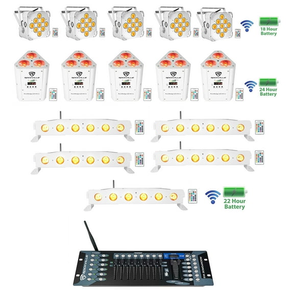 (5) Rockville BEST PAR STRIP WEDGE White Wireless DMX Battery Lights Controller
