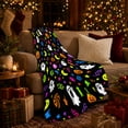 thumbnail image 3 of Playful Neon Ghosts Pumpkins Black, Festive Halloween Scene, Warm Flannel Blanket for Living Room and Reading Nook, Art Lovers Halloween Gift, Festive Home Decor, 3 of 9