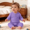 thumbnail image 2 of Loopsun Newborn Romper Solid Long Sleeve Crew Neck Jumpsuit for 3-24M, 2 of 5