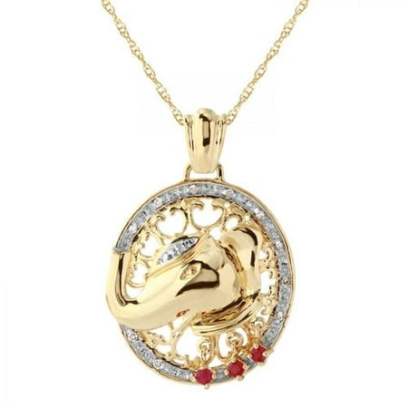 Ladies 0.17 Carat Diamond And Ruby 14K Two tone Gold Necklace