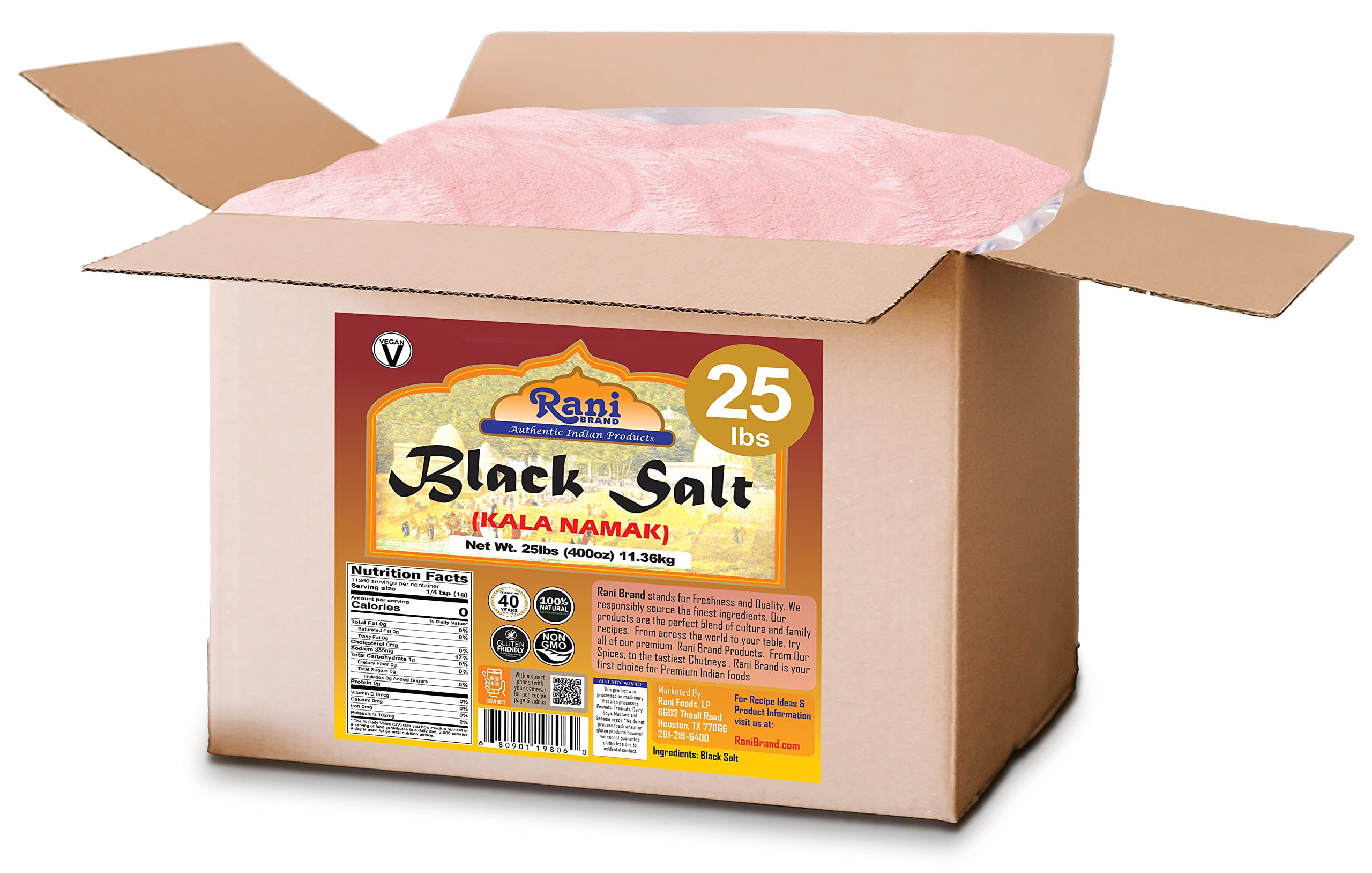Rani Black Salt Powder (Kala Namak) Mineral 400oz (25lbs) 11.36kg Bulk Box ~ Unrefined, Pure and Natural | Vegan | Gluten Friendly | NON-GMO | Indian Origin | Perfect for Tofu Scramble