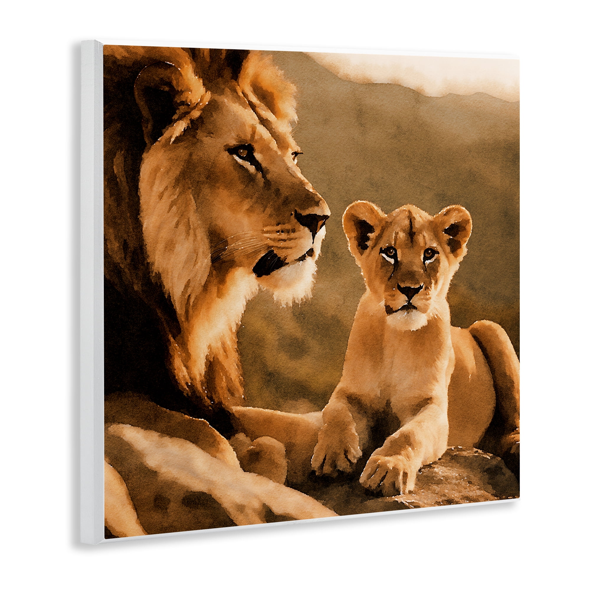Stupell Industries Lion & Cub Portrait Animals Painting Unframed Art Print Wall Art, 12 x 12