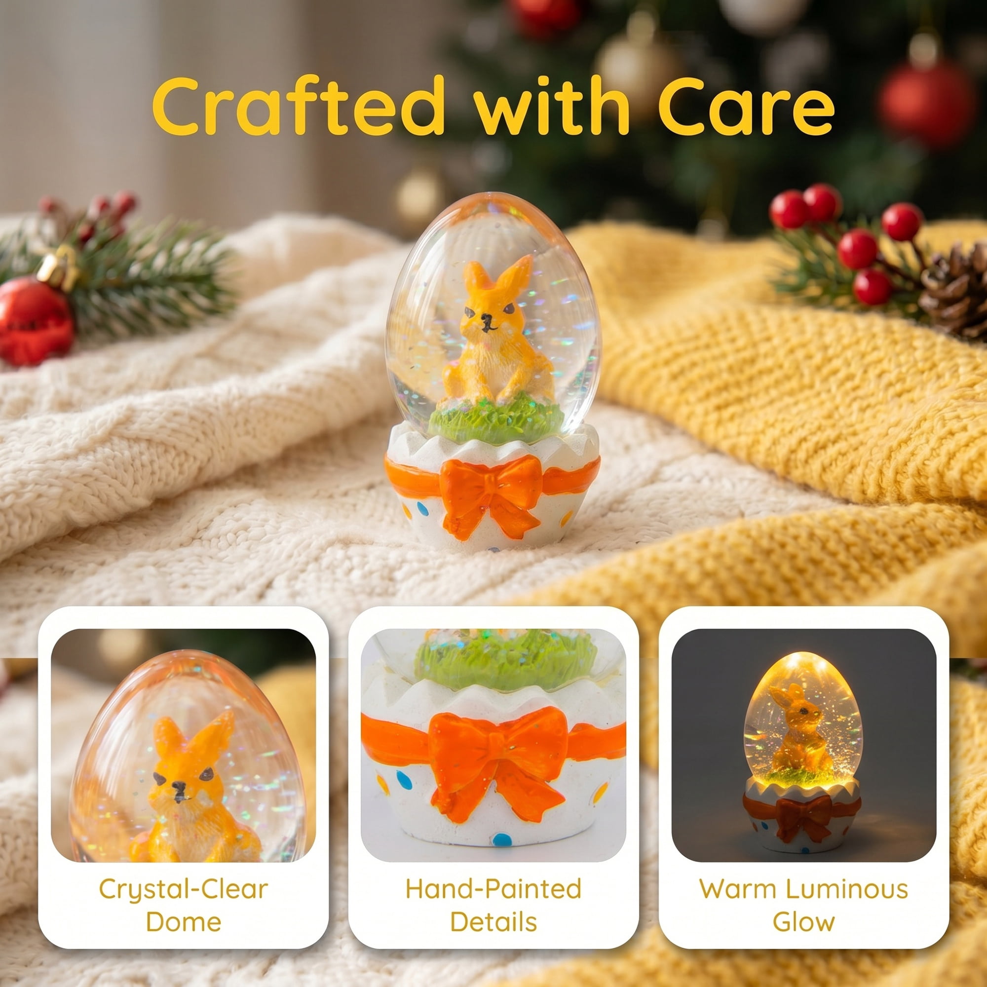 Unique Bargains Light Up Crystal Ball Snow Globe LED White Orange 1.6" x 1.6" x 2.9"
