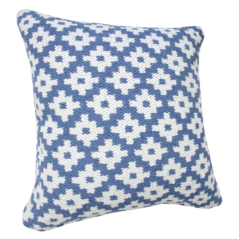 LR Home Ox Bay Machine-Made Blue/White Diamond Cotton Blend Pillow Cover