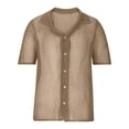 thumbnail image 2 of WREESH Men's Fashion Knit Solid Color Button Down Shirts Casual Short Sleeve Top with Turndown Collar for Everyday Wear Khaki, 2 of 5