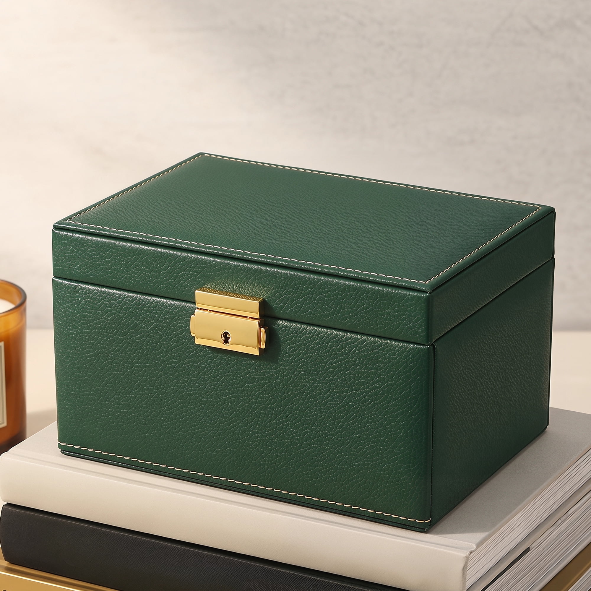 Unique Bargains 3 Layer Jewelry Box with Mirror Birthday Gifts Green