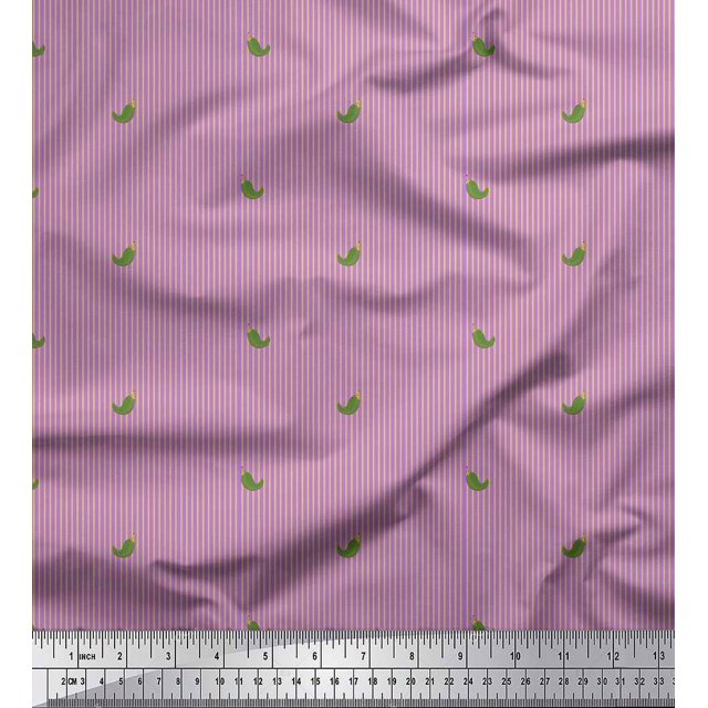 Soimoi Tissu Crêpe polyester Violet Imprimé Piment Vert & Rayures au Mètre 42 Pouces de Large