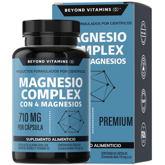 Magnesio Complex Beyond Vitamins Suplemento Alimenticio 710 mg Sin Rellenos 60 Cápsulas