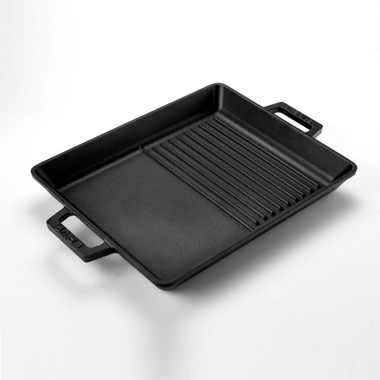 LAVA CAST IRON Lava Enameled Cast Iron Grill Pan 12.5 inch-Rectangle Pan  with Self-Handled