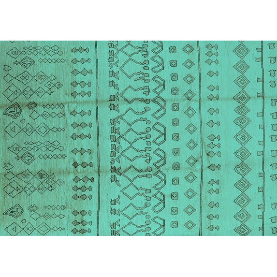 Ahgly Company Machine Washable Indoor Rectangle Oriental Turquoise Blue Industrial Area Rugs, 2' x 5'