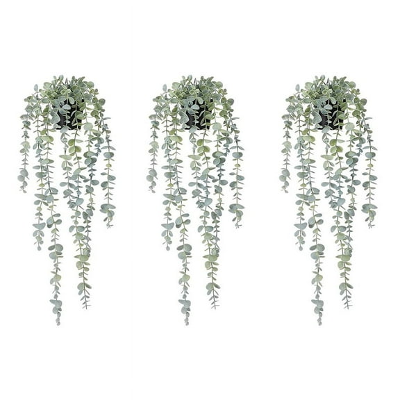 3 Pcs Artificial Hanging Plants Fake Potted Eucalyptus Plant for Wall Room Home Patio Indoor Outdoor Decor
