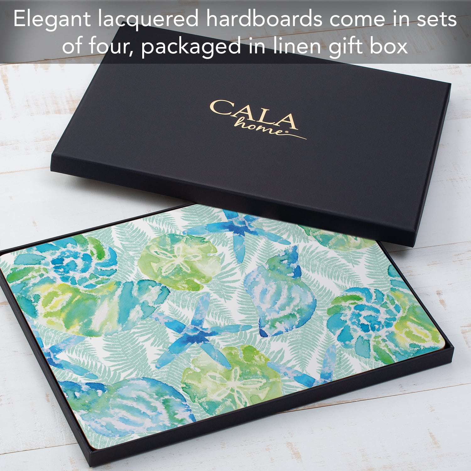 Cala Home "Coast Isla Mona" 30" x 20" Decorative Hardboard Cork Back Tabletop Placemats 4 Pack