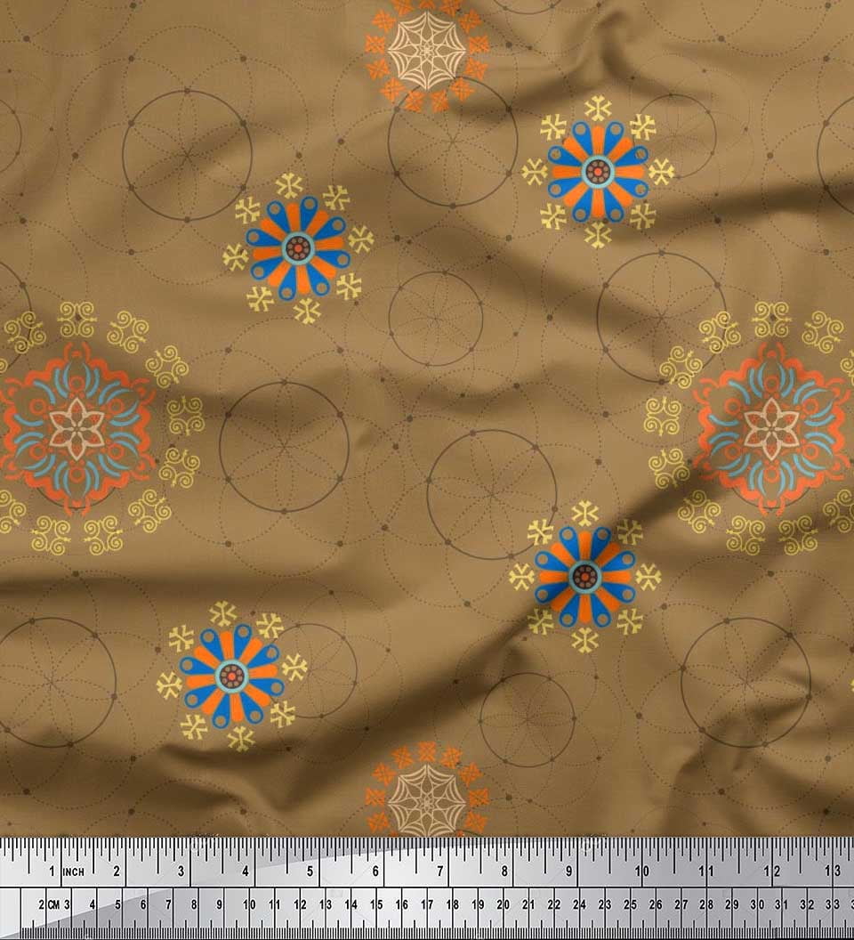 Soimoi Modal Satin Fabric Mandala Ethnic Printed Fabric 1 Yard 42 Inch Wide