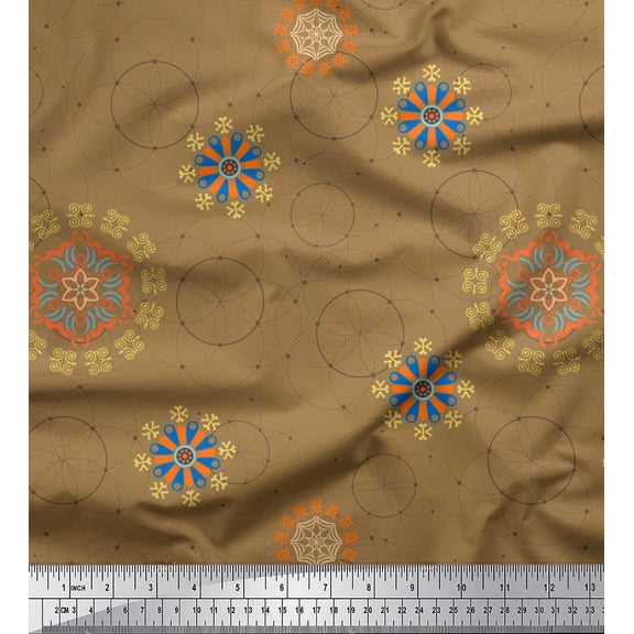Soimoi Crepe Silk Fabric Mandala Ethnic Print Fabric by The Yard 42 Inch Wide