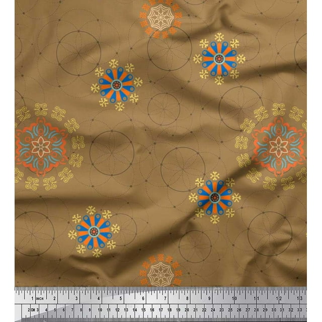Soimoi Moss Georgette Fabric Mandala Ethnic Printed Fabric 1 Yard 42 Inch Wide