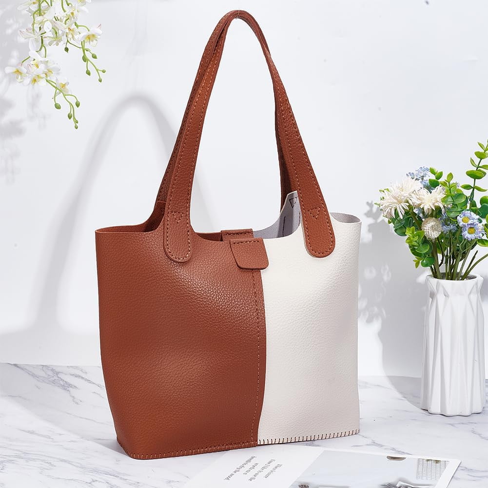 1set Sew on PU Leather bag Making Kit Including PU Leather Fabrics Polyester bag & bag Straps Clasp Needle Thread Camel 17~820x1~405x0.5~4.5mm