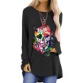 thumbnail image 1 of MAWCLOS Femmes Longline Haut Bas Ourlet Quotidien Crâne Imprimé Tunique Blouse Noir S, 1 of 3